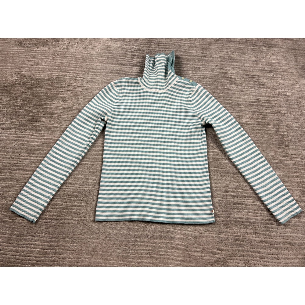 Polo Jeans Co Ralph Lauren Sweater Womens M Teal White Striped Turtleneck Ribbed